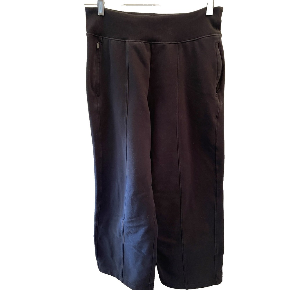 Athleta Wide Straight Leg Retroplush Cozy Fleece Sweatpants Black Women Size S